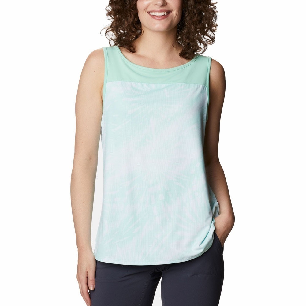 Columbia Sunburst Print Chill River UPF 50 Athleisure Mint Green Sleeveless Top